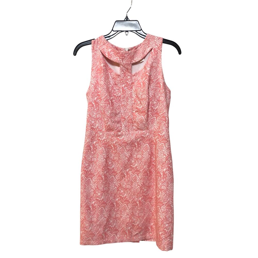 Esley Ladies Size Small Pink Lace Style Dress With Cut Out Neck Form Fitting